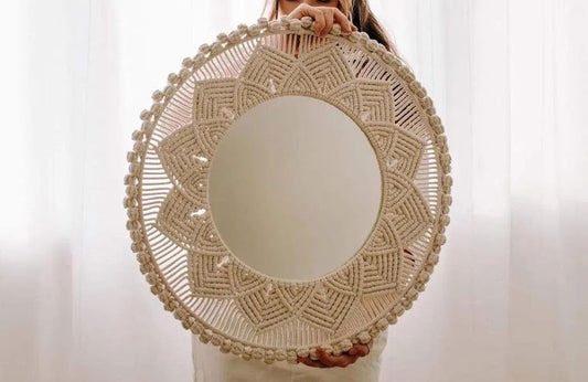Macrame Mirror , Macrame Wall Hanging Mirror , Bedroom Decor Gift , Boho Mirror Living Room Decor - ArtyCraftz.com