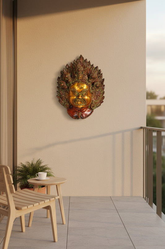 Brass Bhairav Inspired Decorative Wall Mask - ArtyCraftz.com