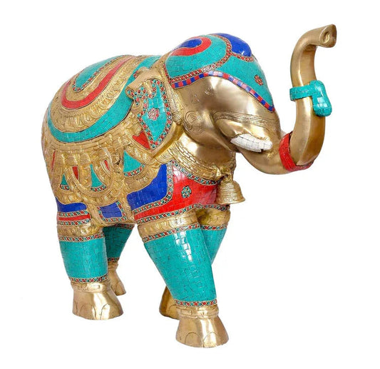 Majestic 22-Inch Brass Multicolor Elephant Figurine-ArtyCraftz.com
