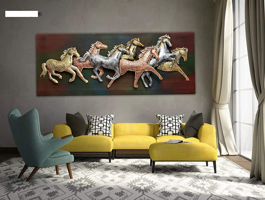Majestic Galloping 7 Horses On Panel Wall Art-ArtyCraftz.com