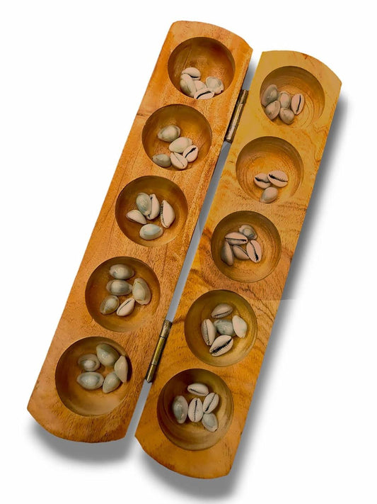 Wooden Board Game with Sea Shells Vamana Guntalu / Pallanghuzi / Mancala