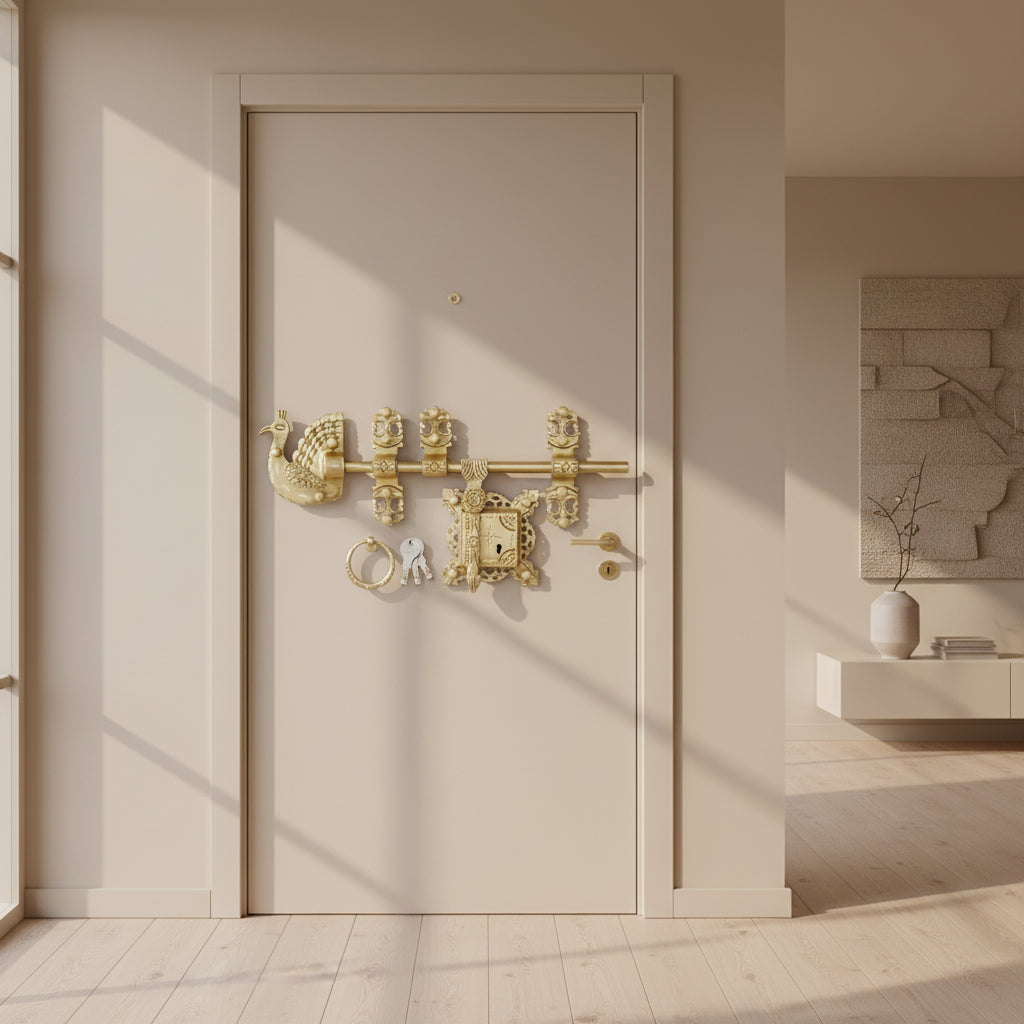 Manichitratazhu Brass Mayur Design Traditional Door Aldrop with Keys- ArtyCraftz.com