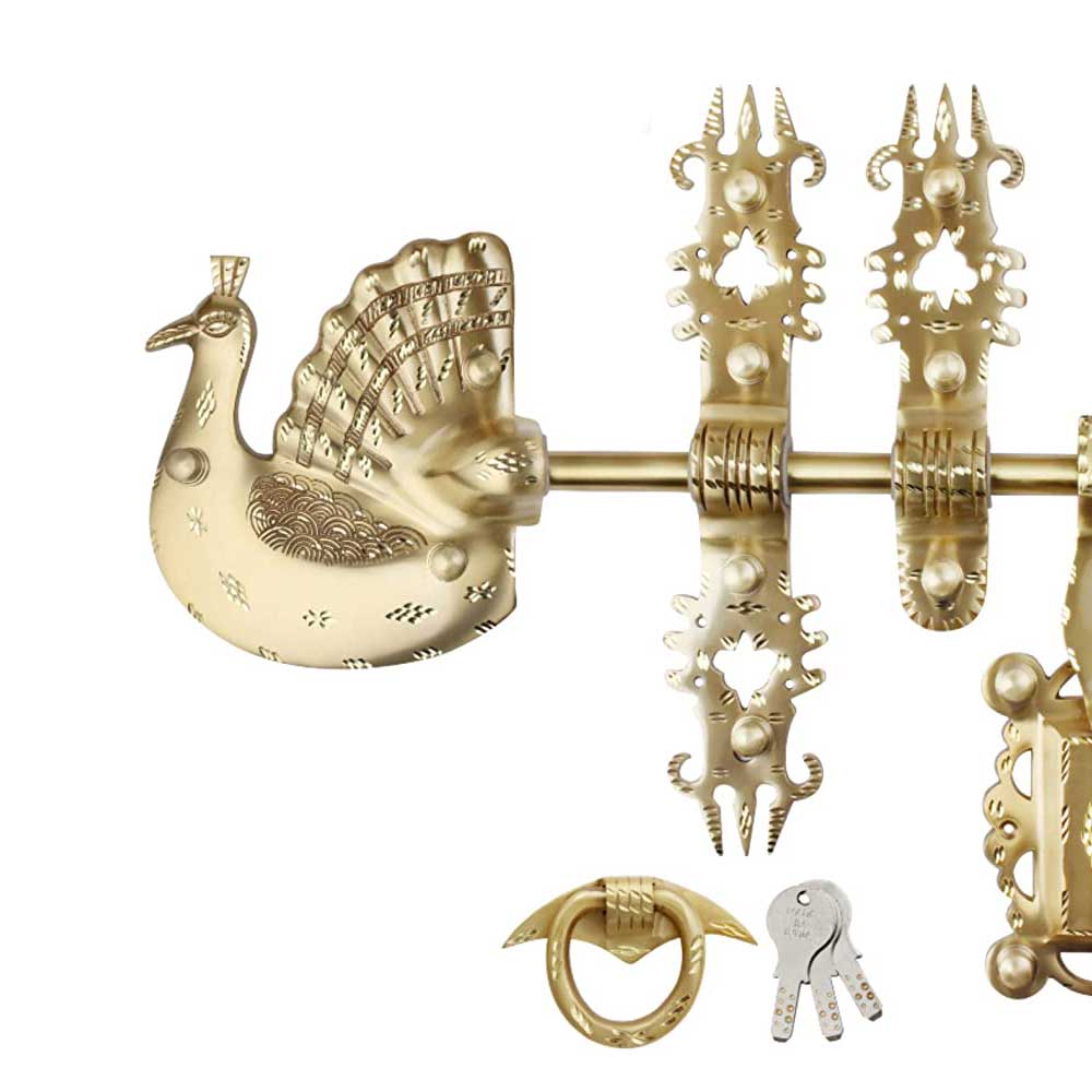 Manichitratazhu Brass Mayur Design Traditional Door Aldrop with Keys-ArtyCraftz.com