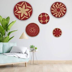 Handcrafted Maroon Sabai Grass Wall Plate set of 3