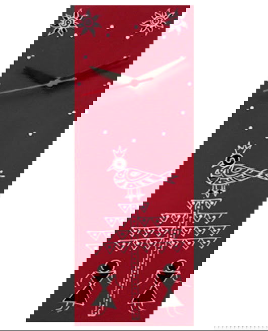 Maroon Warli Hand Painted Wall Clock - ArtyCraftz.com