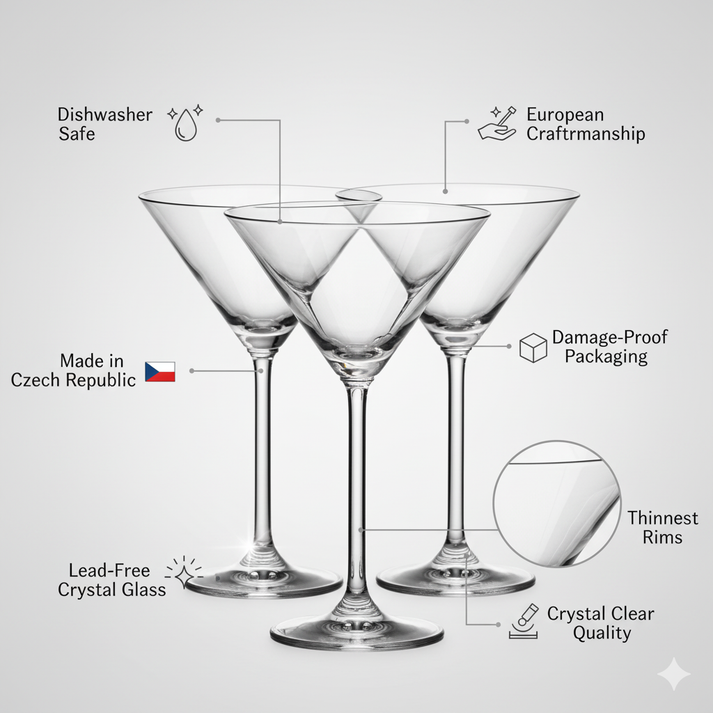 Martini Glass Set of 6  Elegant Cocktail Glasses-ArtyCraftz.com