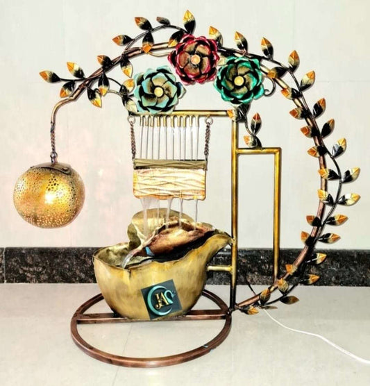 Floral Arch and Wind Chime 28 Inches Iron Tabletop Water Fountain