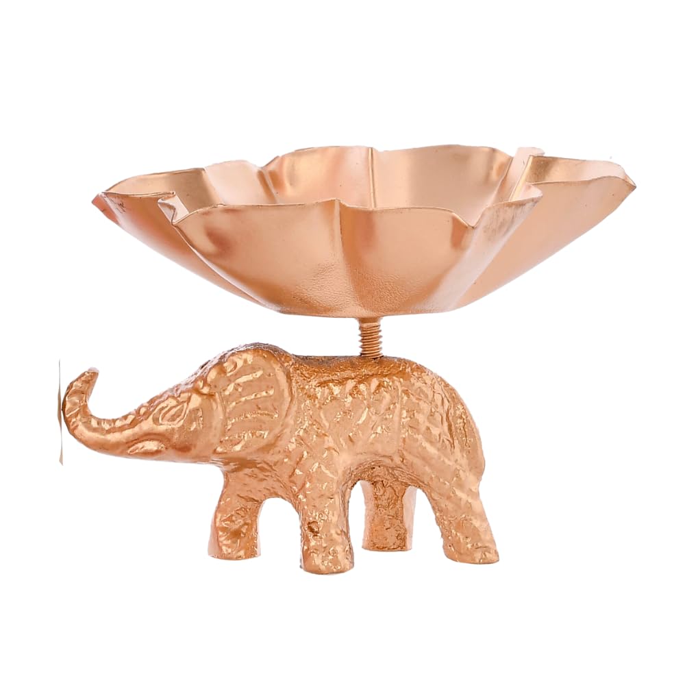 Metal Flower Shaped Tealight Candle Holder with Elephant Base