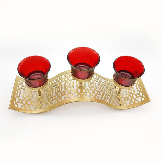 Metal Votive Holder with Red Glass Container