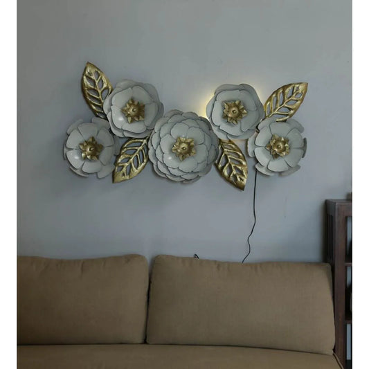 Metal Big Flowers with Golden Leaves Wall Art-ArtyCraftz.com