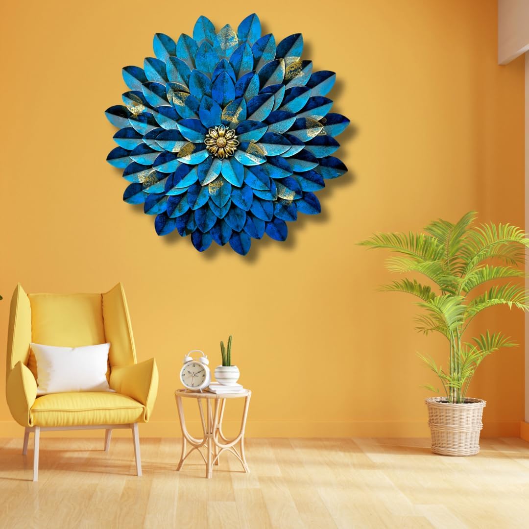 Metal Blue Dahlia Flower Wall Art-ArtyCrafz.com