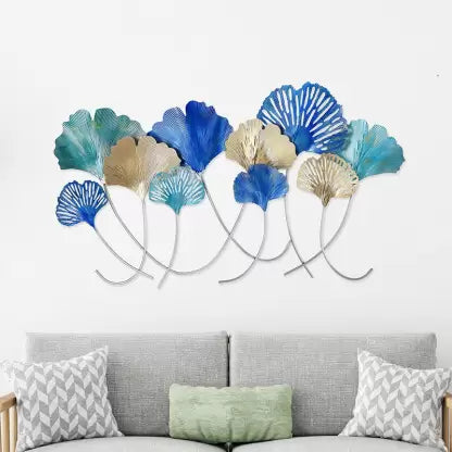 Metal Blue Ginko Flowers Wall Art