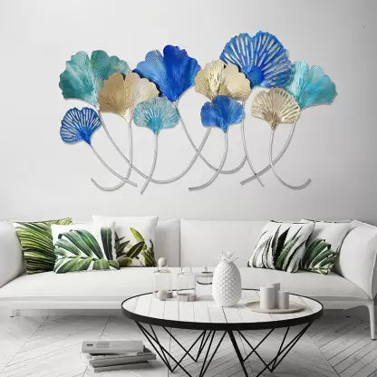 Metal Blue Ginko Flowers Wall Art