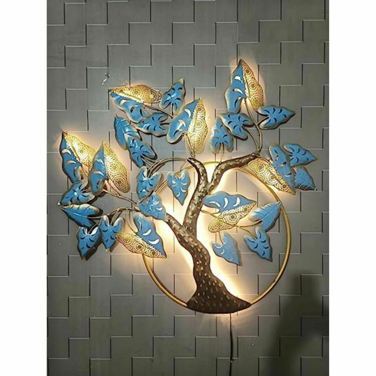 Metal Butterfly Tree With Circle And Led Wall Art