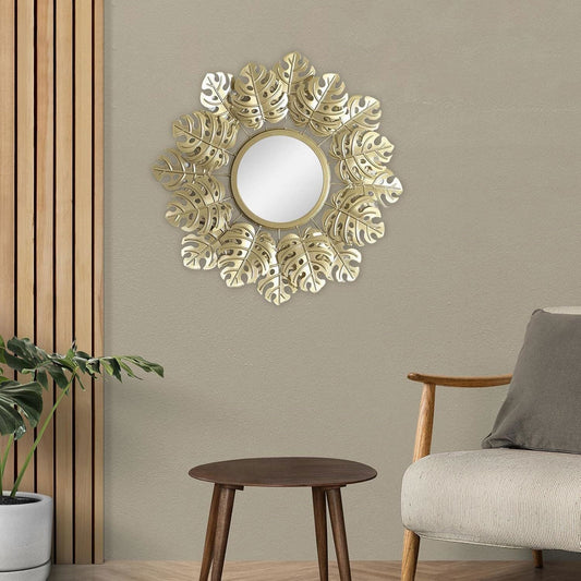 Metal Golden Leaves Wall Mirror - ArtyCraftz.com