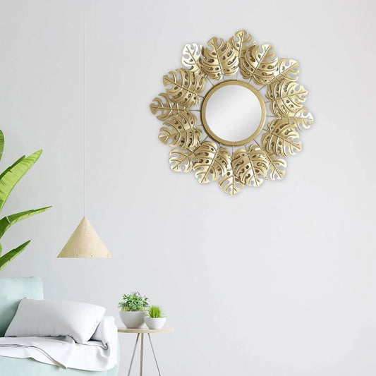 Metal Golden Leaves Wall Mirror - ArtyCraftz.com