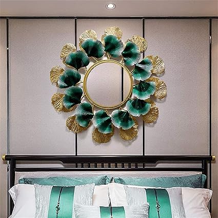 Metal Green and Golden Ginko Leaves Wall Mirror-ArtyCraftz.com