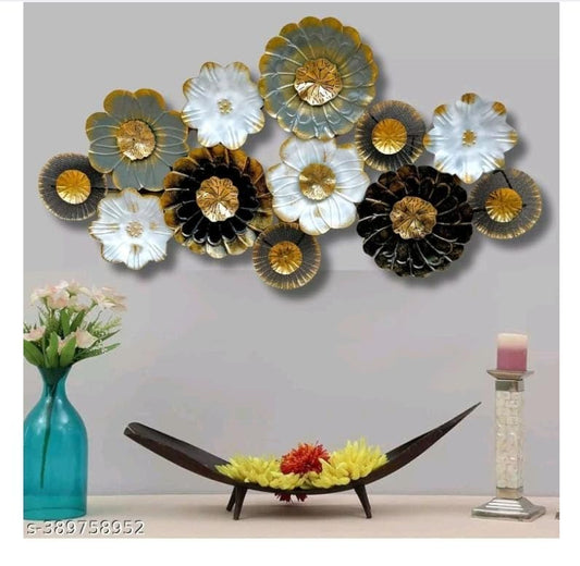 Metal Green and White Flowers Wall Art-ArtyCraftz.com