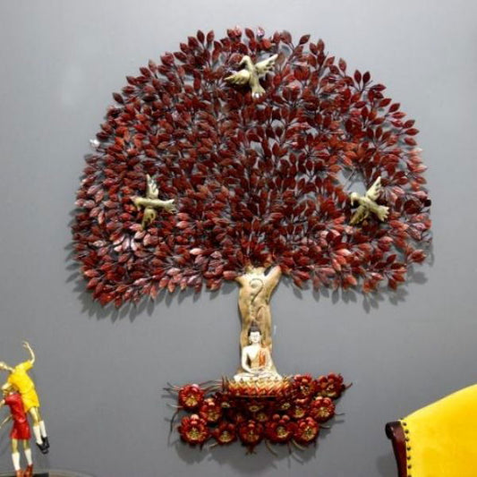 Metal Handmade Golden Tree Wall Hanging With Buddha Home Decor - ArtyCraftz.com