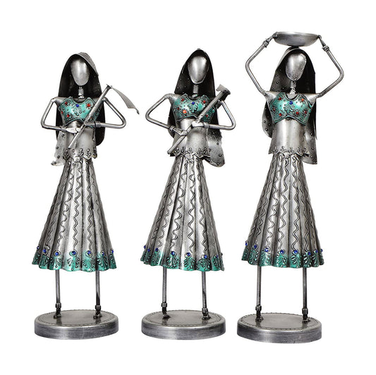Metal Indian Village Working Ladies Figurines - ArtyCraftz.com
