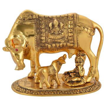 Metal Kamdhenu Cow and Calf Idol - ArtyCraftz.com