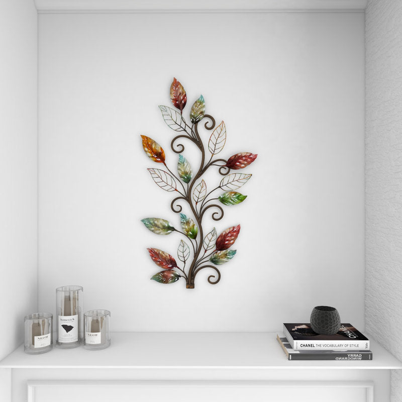Scrolled Vine and Colorful Wire Leaves Wall Art