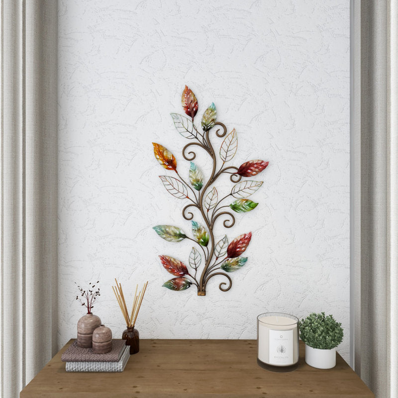 Scrolled Vine and Colorful Wire Leaves Wall Art