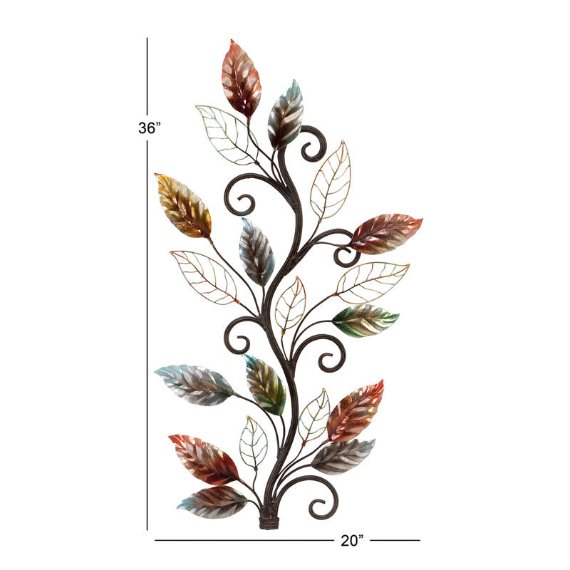 Scrolled Vine and Colorful Wire Leaves Wall Art
