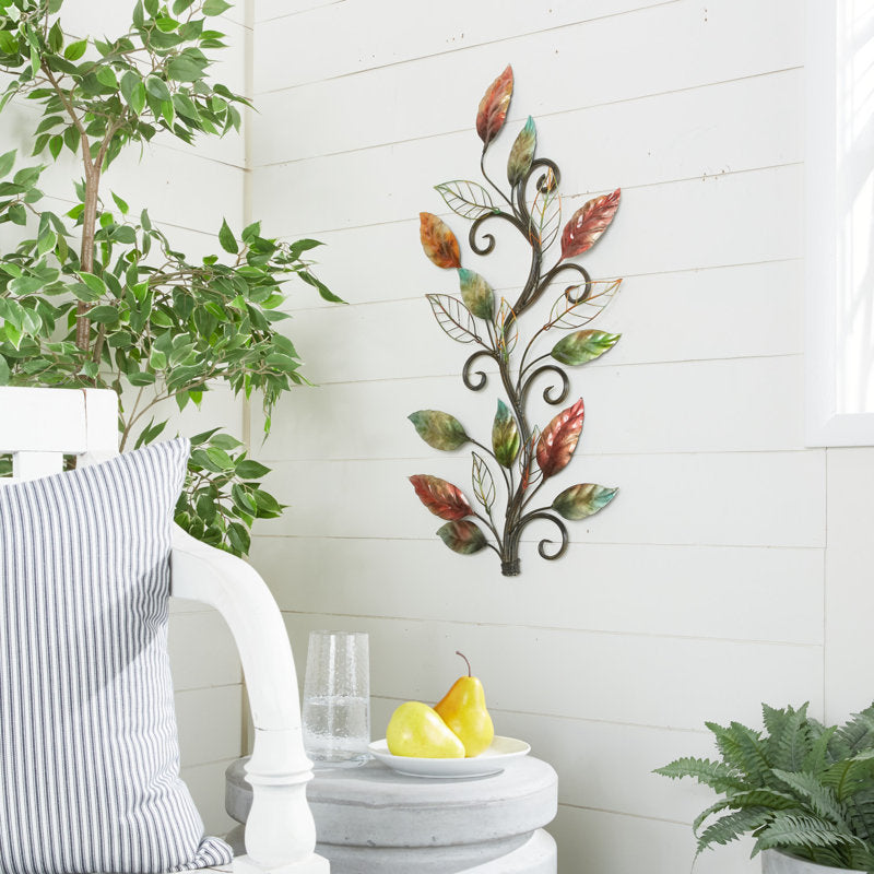 Scrolled Vine and Colorful Wire Leaves Wall Art