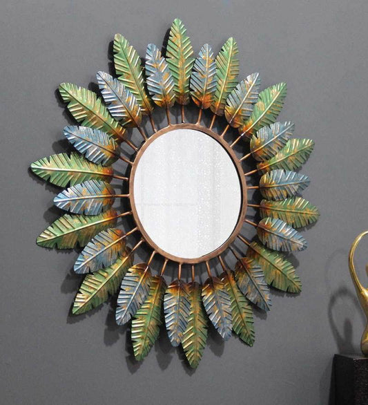 Metal Leaf round Mirror - ArtyCraftz.com