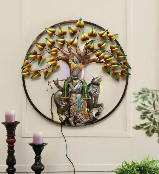 Metal Multi Color Spiritual Krishna Home Decor - ArtyCraftz.com