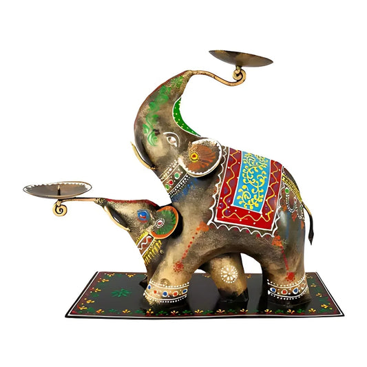 Metal Multicolour Elephant Candle Holder Decor Height 30 Cms