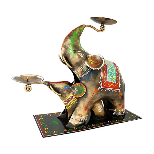 Metal Multicolour Elephant Candle Holder Decor Height 30 Cms