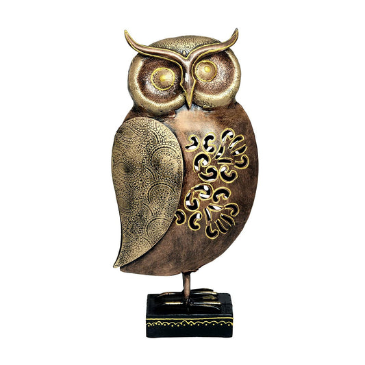 Metal Owl Bird Decorative Showpiece Items Vintage Owl Statue for Home Decor Living Room Table Top Diwali Decoration & Diwali Gifts with Wooden Base Height 14 Inch - ArtyCraftz.com