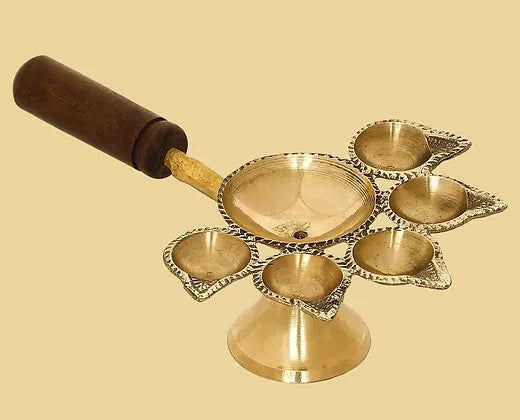 Metal Panch Arti Diya for Diwali Pooja