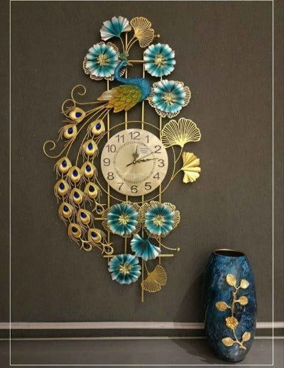 Metal Peacock Flower Decorative Wall Clock - ArtyCraftz.com