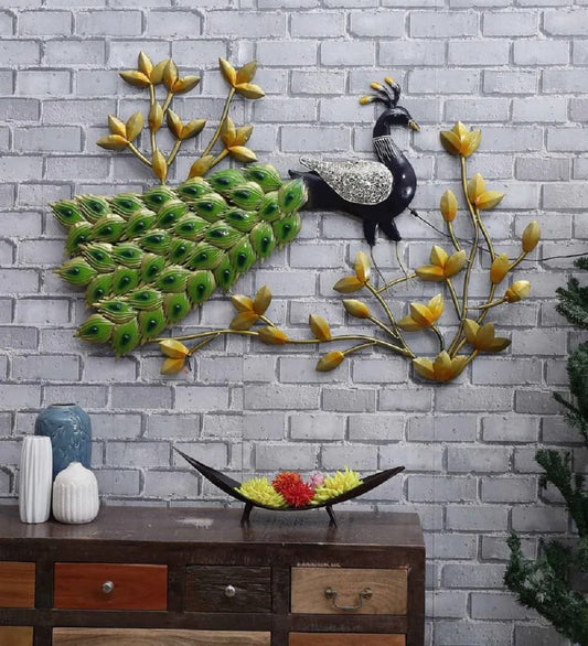 Metal Peacock On Leaf LED Wall Art - ArtyCraftz.com