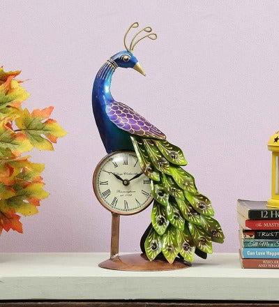 Metal Peacock with Clock Showpiece - ArtyCraftz.com