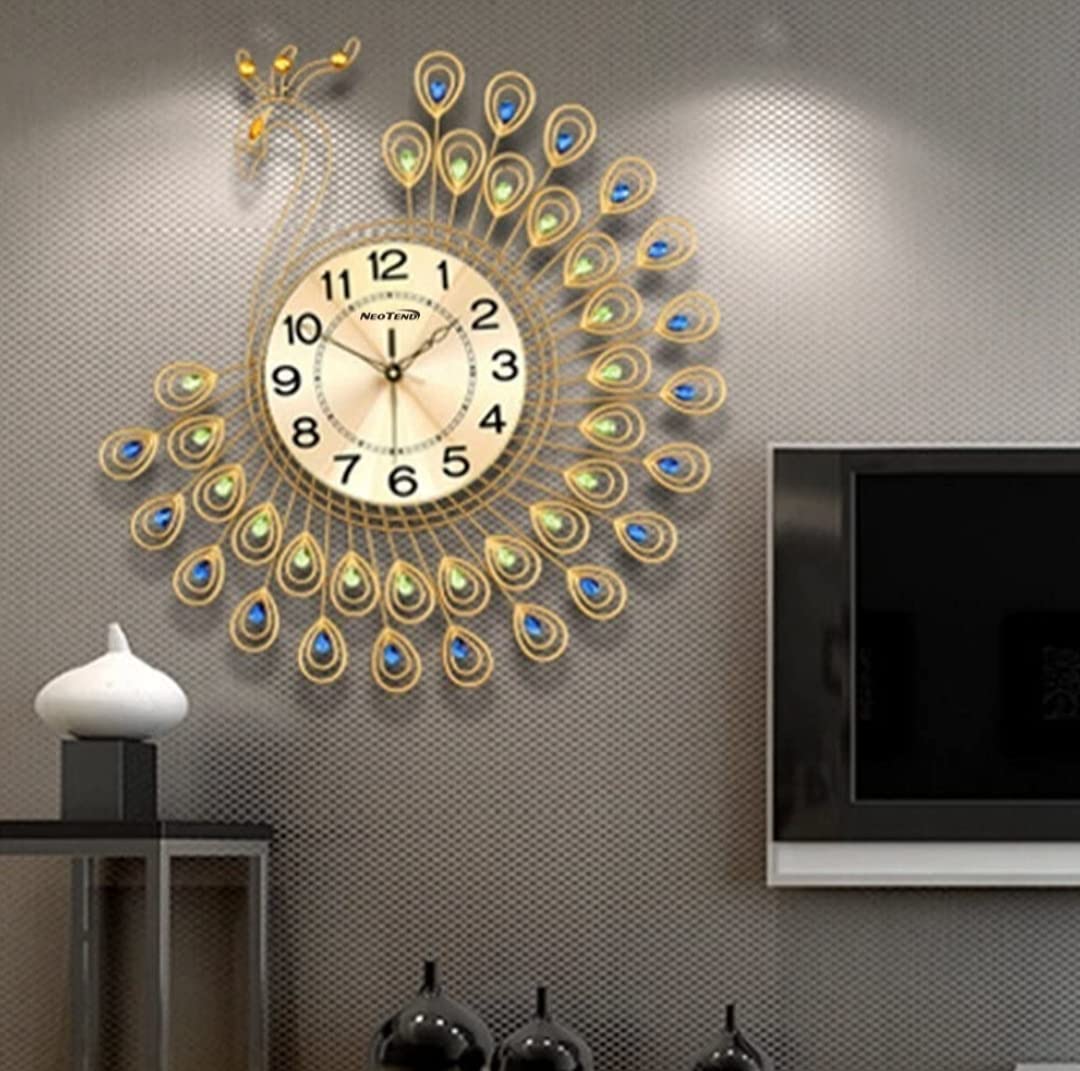 Metal Peacock with Gem Stones Wall Clock