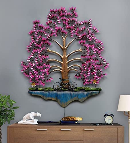 Metal Pink Leaves and Cycle LED Wall Art-ArtyCraftz.com