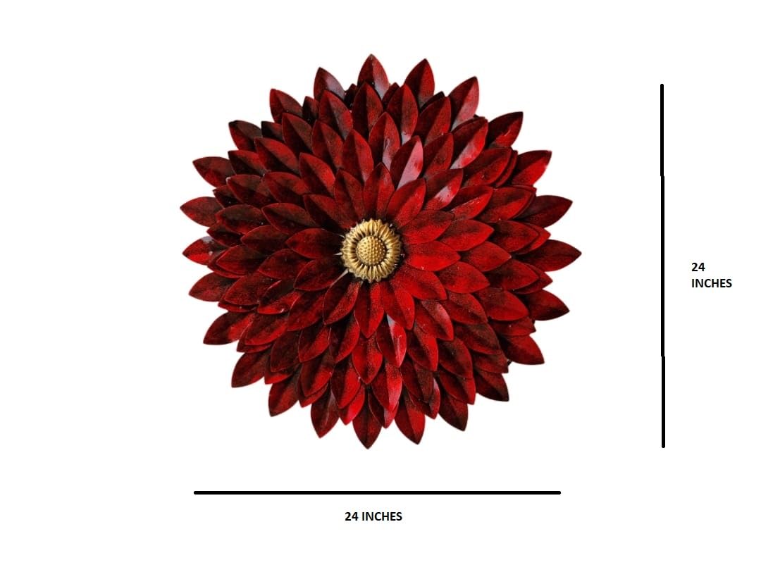 Metal Red Dahlia Flower Wall Art-ArtyCraftz.com