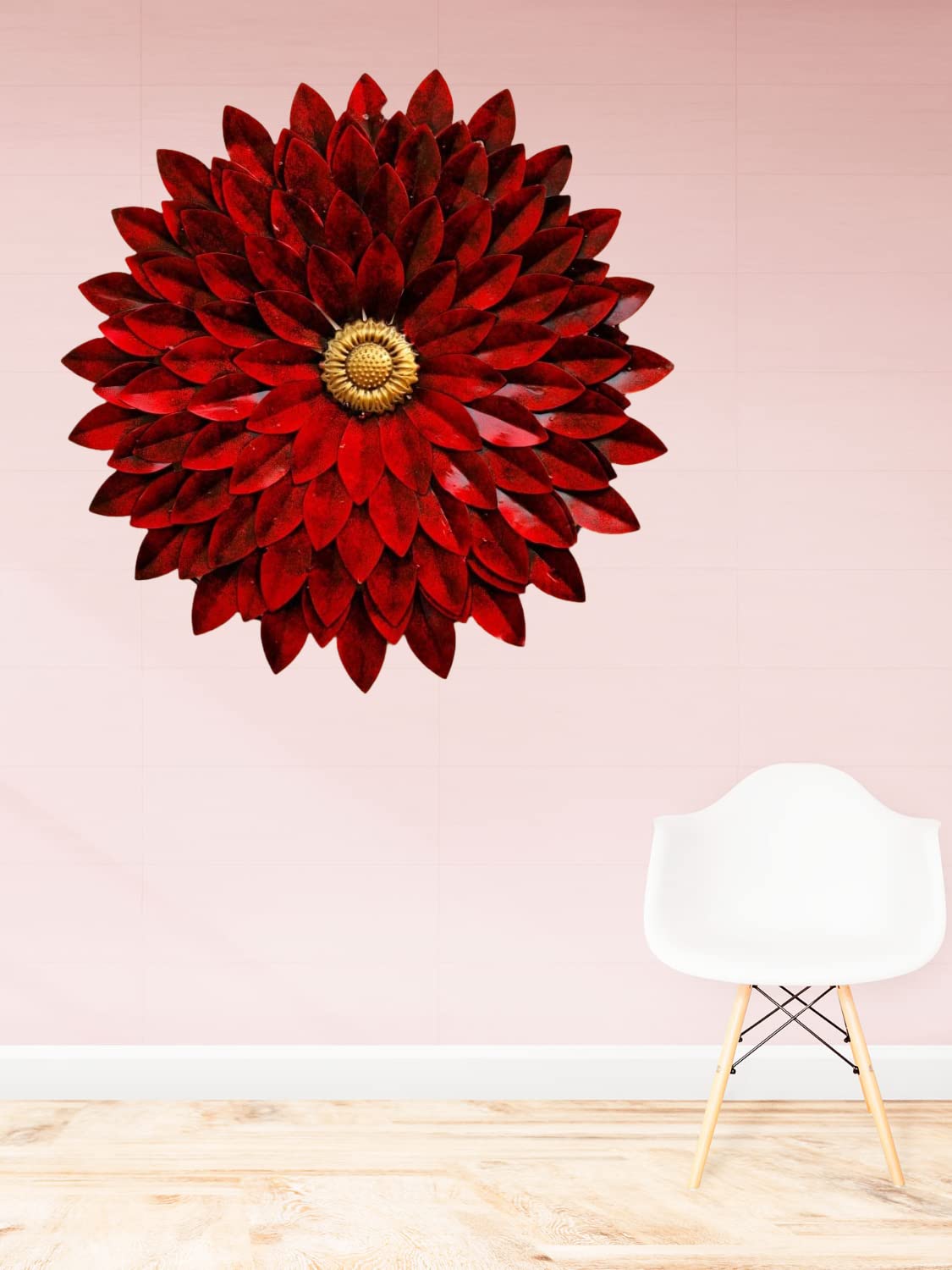 Metal Red Dahlia Flower Wall Art-ArtyCraftz.com