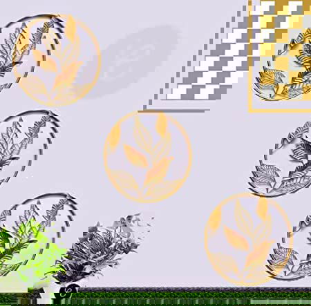 Metal Ring with Leaf high Gloss Gold on Metal 15inch Round - ArtyCraftz.com