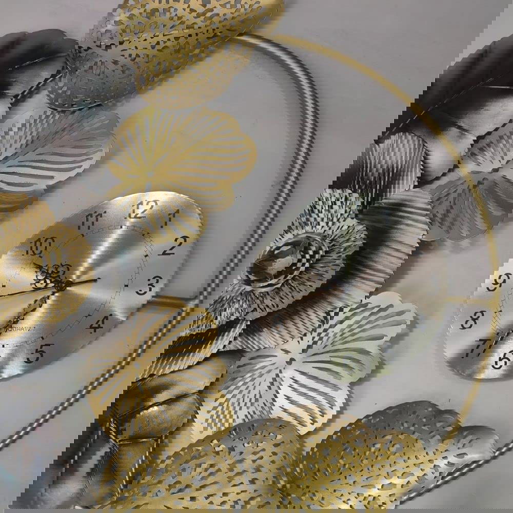 Metal Round Brich Flower Wall Clock - ArtyCraftz.com