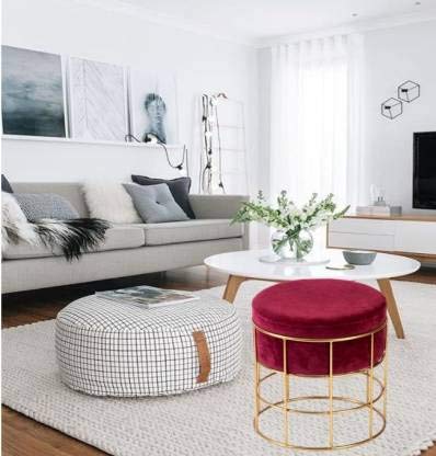 Metal Round with Velvet Ottoman