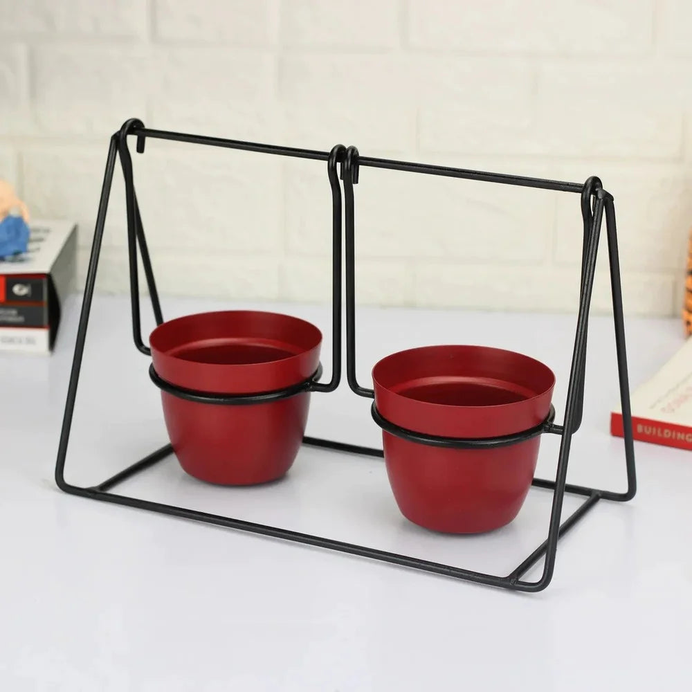 Metal Swing Planter for Indoor and Outdoor Red Color - ArtyCraftz.com