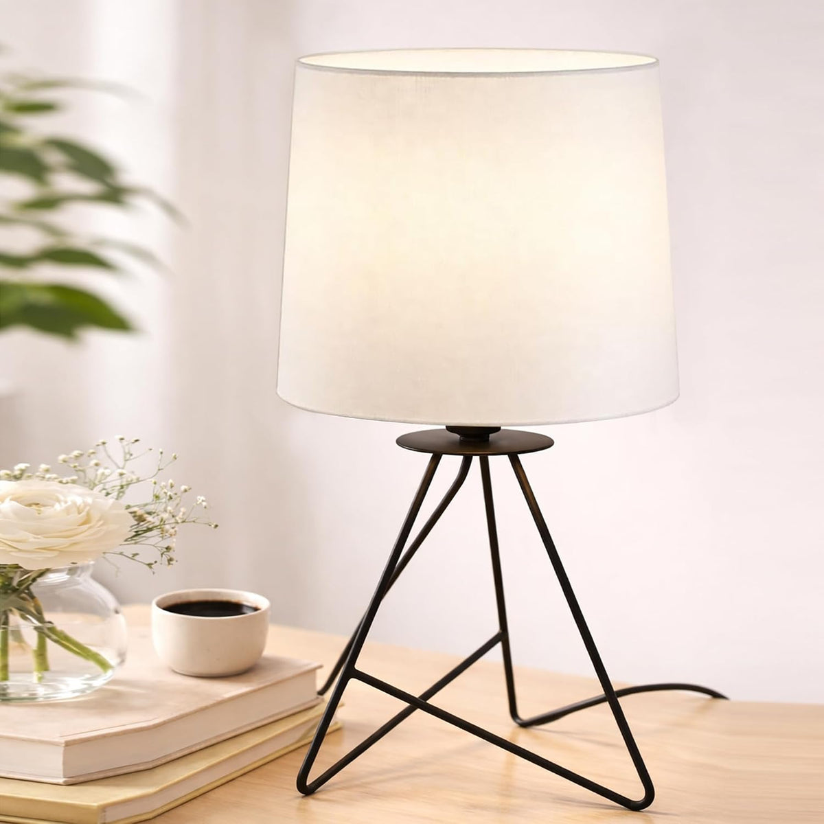 Metal Table Lamp with Black Base and Premium White Fabric Lampshade-artycraftz.com