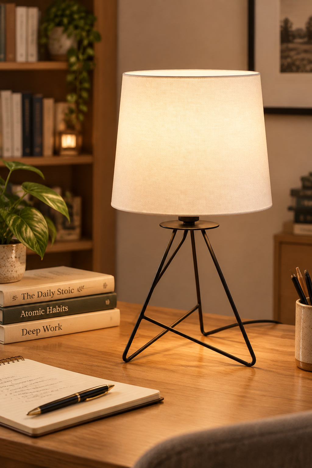 Metal Table Lamp with Black Base and Premium White Fabric Lampshade-artycraftz.com