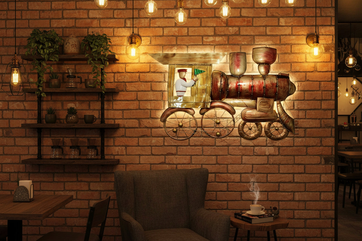 Metal Vintage Coal Engine With Driver With LED Wall Art-ArtyCraftz.com