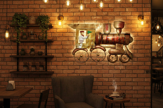 Metal Vintage Coal Engine With Driver With LED Wall Art-ArtyCraftz.com